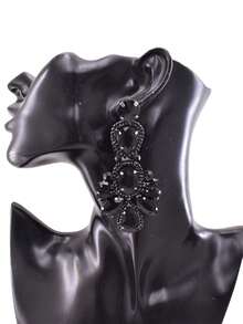 1雙9cm冬季黑色鑽石女性時尚耳環,黑色鍍槍 - 冬季槍黑色耳環 - 查看 1