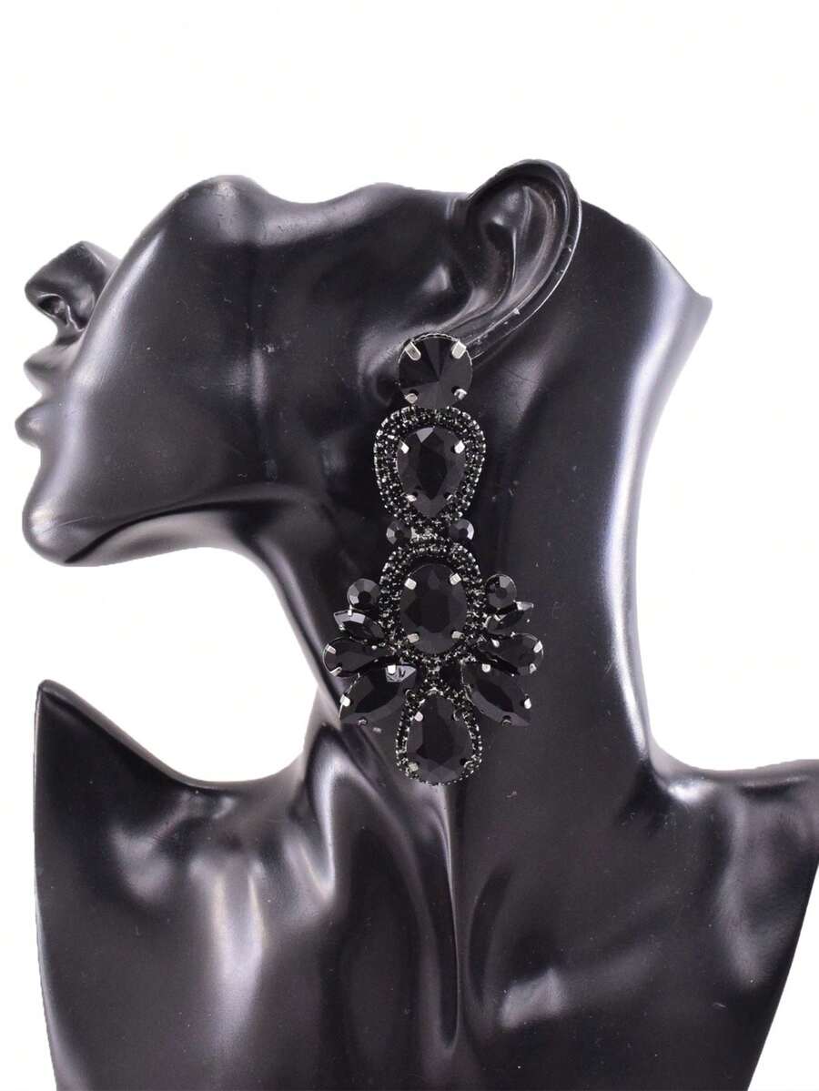 1雙9cm冬季黑色鑽石女性時尚耳環,黑色鍍槍 - 冬季槍黑色耳環 - 查看 1