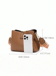 時尚荔枝紋磁扣拉鍊肩包 - 棕色 - 查看 7