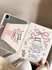 Cartoon Bunny 2-In-1 Acrylic Protective Case With Foldable 360 Degree Rotating Stand Compatible With IPad - Yellow - View 3