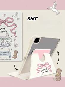 Cartoon Bunny 2-In-1 Acrylic Protective Case With Foldable 360 Degree Rotating Stand Compatible With IPad - Yellow - View 2