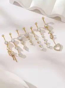 7 款时尚心形花朵长吊坠肚脐环女士身体穿孔肚脐环套装情人节、妈妈、母亲、母亲节、礼物 - 套裝 - 查看 8