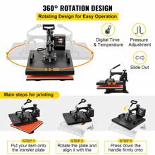 Heat Press Machine 8 In 1 Combo, Heat Press 15x15, Swing Away T Shirt Printing Machine Digital Control, Multifunction Heat Transfer Machine Sublimation Heat Press For T-Shirt Hat Cap Mug Plate - 橘色 - 查看 5