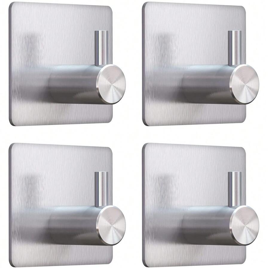 4pcs Stainless Steel Adhesive Hooks Without Drilling - Silver - View 1