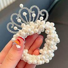 1入組兒童皇冠髮飾,甜美公主珍珠頭帶,適用於髮絲盤成圓髻的皇冠頭飾,適合在家和戶外玩樂及日常使用,是一款適合小女孩的禮物 - 白色 - 查看 3