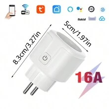 1pc Smart Socket With Eu Plug, Tuya Wifi Smart Socket 16a With Electricity Counter, Voice Control Via Alexa, Remote Control Via Smart Phone, Compatible With Ifttt For Smart Home, With Timer Function - White - View 1