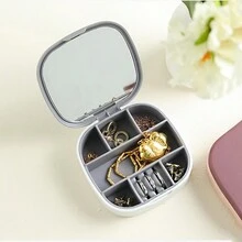 1 件女孩便攜式旅行珠寶收納盒,多功能可容納口紅、項鍊、耳環等。 - 灰色 - 查看 5