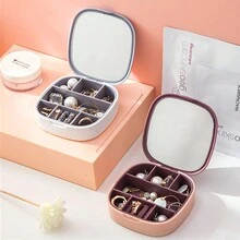 1 件女孩便攜式旅行珠寶收納盒,多功能可容納口紅、項鍊、耳環等。 - 灰色 - 查看 3