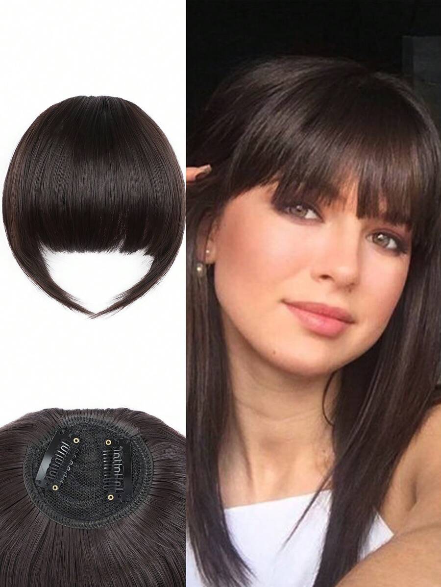 Pince À Cheveux En Frange Avec Extensions , Clip À Frange Française Sur Les Cheveux, Faux Clip À Frange Avec Tempes Pièces Pour Cheveux Naturels Pour Femmes, Perruques Pour Une Utilisation Quotidienne (brun Foncé).