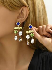 1pair European-American Style Colorful Rhinestone, Pearl & Tassel Design Women'S Party Fashionable Crystal Earrings - Multicolor - View 18