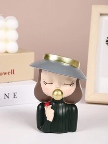 1入家居裝飾飾品,可愛女孩造型植物盆栽,適用於室外、花園裝飾,創意藝術手工藝桌面裝飾 - 彩色 - 查看 3