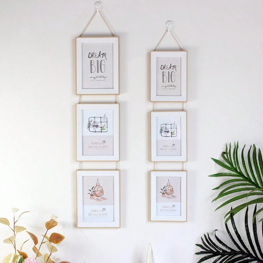 三件套竖式多照片组合壁挂相框，适用于4x6/5x7英寸照片，是客厅、卧室、家庭办公室装饰的理想之选，非常适合家庭照片和结婚照。