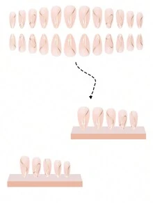 24 件/套长杏仁形不对称金线图案 Abs 全覆盖光泽假指甲和 1 个随机颜色指甲锉和 1 个果冻胶，适合派对、舞蹈、日常佩戴 - 彩色 - 查看 2