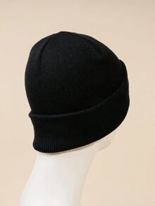 1pc Women's Knit Hat With Embroidered Scorpion & Rose Design For Winter - Black - View 2