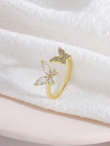 1 Miếng Đúng mốt Và Đơn giản Đồng Kim cương & Khối Zirconia  Loại bướm Nhẫn Thích hợp Đối với Của phụ nữ Mặc hàng ngày - Vàng - Xem 3