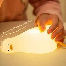1入組可愛的鴨形夜燈,扁平鴨夜燈,可愛的矽膠鴨燈,可充電鴨子嬰兒夜燈 - 白色 - 查看 5