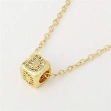 A Fashionable And Versatile Women's Pendant Necklace With 26 English Letters Copper Plated Gold Micro Inlay Zirconia Three-Dimensional Dice Block Assembly Pendant Collarbone Chain - Gold - View 25