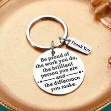 1入組不分男女的新設計圓形不銹鋼鑰匙扣,創意且時尚的背包飾品,感恩節和聖誕節送予同事和朋友的完美禮物 - 銀色 - 查看 4