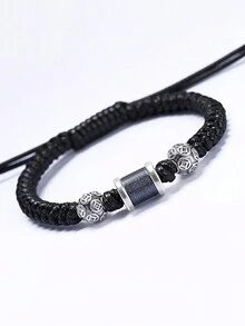 1個手編手工男士招財鈕扣手鍊,適合日常佩戴 - 銀色金錢珠男士手繩 - 查看 14