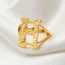 1只A-Z字母戒指，女性金色/銀色非洲字母首飾，可調整大小的英文字母指環，阿拉伯風格 - 彩色 - 查看 17