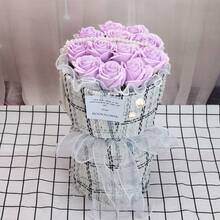 11 枝手持冰蓝色香皂玫瑰花束，适合送给老师、情侣或母亲节的礼物 - 玫紅色 - 查看 3