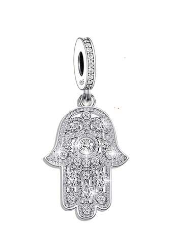 HuooNew 1pc Vintage 925 Sterling Silver Hand Palm With Diamond & Cubic Zirconia Pendant Beaded Necklace, Unisex, For Summer Sale, Parties