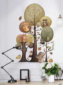 2入組森林動物場景牆貼,可拆式臥室沙發牆飾壁畫 - 彩色 - 查看 1