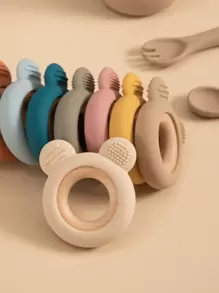 1PC Baby Silicone Wooden Teether Ring Cute Bear Infant Nursing Teething Toys Newborn Health Care Chewing Toy Baby Accessories