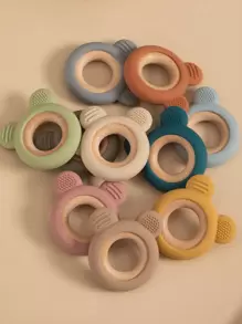 1PC Baby Silicone Wooden Teether Ring Cute Bear Infant Nursing Teething Toys Newborn Health Care Chewing Toy Baby Accessories