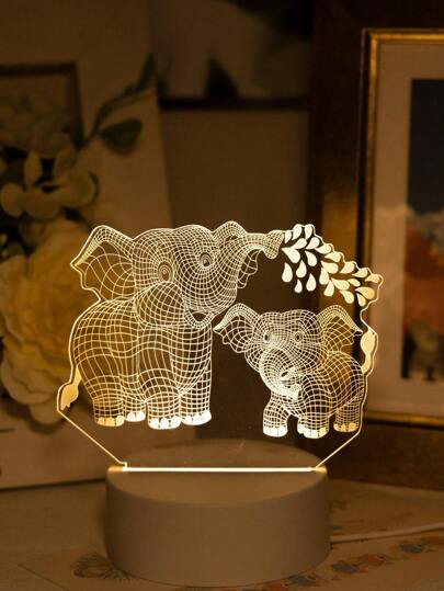 1pc Usb 3d Illusion Effect Creative Night Light, Parent-Child Elephant Nightlight, Home Decoration For Table, Living Room, Bedroom, Birthday/ Festival Gift