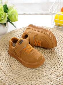 1pair Autumn Winter Kids' Warm Plush-Lined Flat Shoes, Boys'/Girls' Anti-Slip Casual Outdoor Sports Shoes