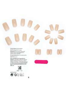 24入組新款歐美風格橄欖綠色磨砂假指甲,附果凍膠和指甲文件 - 淺粉色 - 查看 2