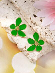 1對復古極簡萬能幾何三葉草,花朵垂墜耳環 - 綠色 - 查看 12