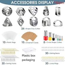 142pcs/Set Stainless Steel Clay Earring Cutter Diy Colorful Polymer Clay Accessories Kit With Storage Bag & Sticker Set - Silver - View 1