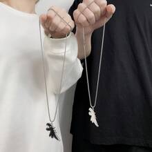 1 件裝嘻哈風格白色和黑色恐龍形狀吊墜項鍊鈦鋼鏈適用於毛衣配件 - 白色 - 查看 6