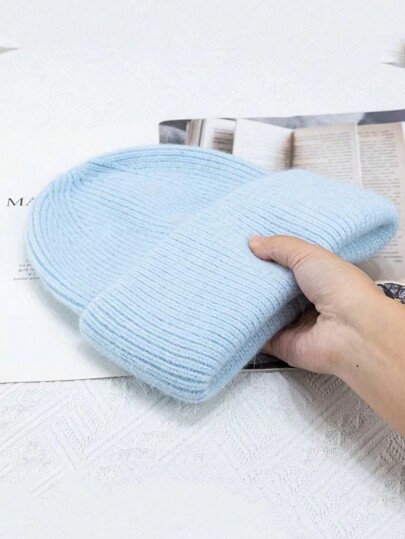 FADZOYLE 1pc Knit Cuffed Beanie Hats For Women Winter Fur Knitted Caps Soft Slouchy Warm Snug Snow Ski Running Unisex Adult Knit Hat