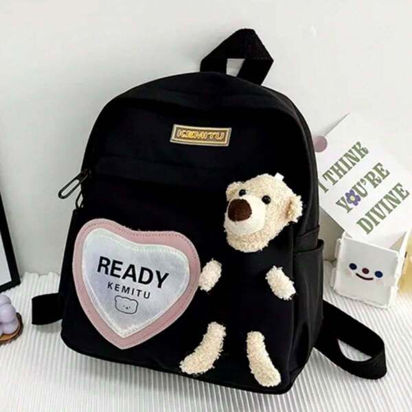 Bolsa Ling Mochila Infantil Feminina Pequena com Decoração de Urso Ursinho Mochila Fofa Casual Menina