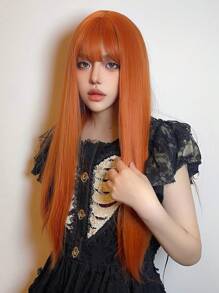 Black Long Straight Wigs For Women, Natural Black Synthetic Wigs With Bangs, Elegant Beautiful Natural Looking Heat Resistant Synthetic Wig Daily Party Use - 黃色 - 查看 2