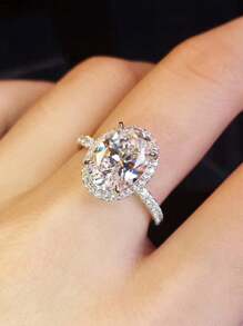 1 Bạc Sterling S925 Lớn Hình Elip Đính Đá Cubic Zirconia Nhẫn Cho Nữ Sang Trọng Hợp Thời Trang Đám Cưới Lãng Mạn Tuyên Bố Người Yêu Mỹ bộ Trang Sức Nhẫn Quà Tặng - Bạc - Xem 1