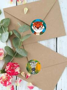 500 張/卷兒童卡通貼紙,帶有各種可愛的動畫動物圖案 - 教師和學生獎勵貼紙 - 非常適合鼓勵,也可用於包裝和密封 - 銅色 - 查看 4