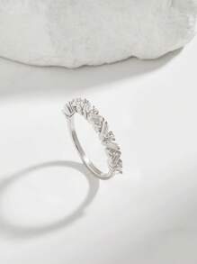 1pc Simple & Fashionable 925 Sterling Silver Cubic Zirconia Micro Inlay Basic Ring For Women's Daily Wear - Silver - View 1