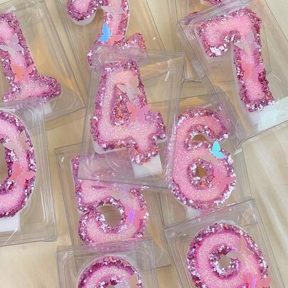 1 件粉色闪亮蝴蝶闪光数字 0-9 生日派对蛋糕装饰蜡烛带装饰，返校情人节