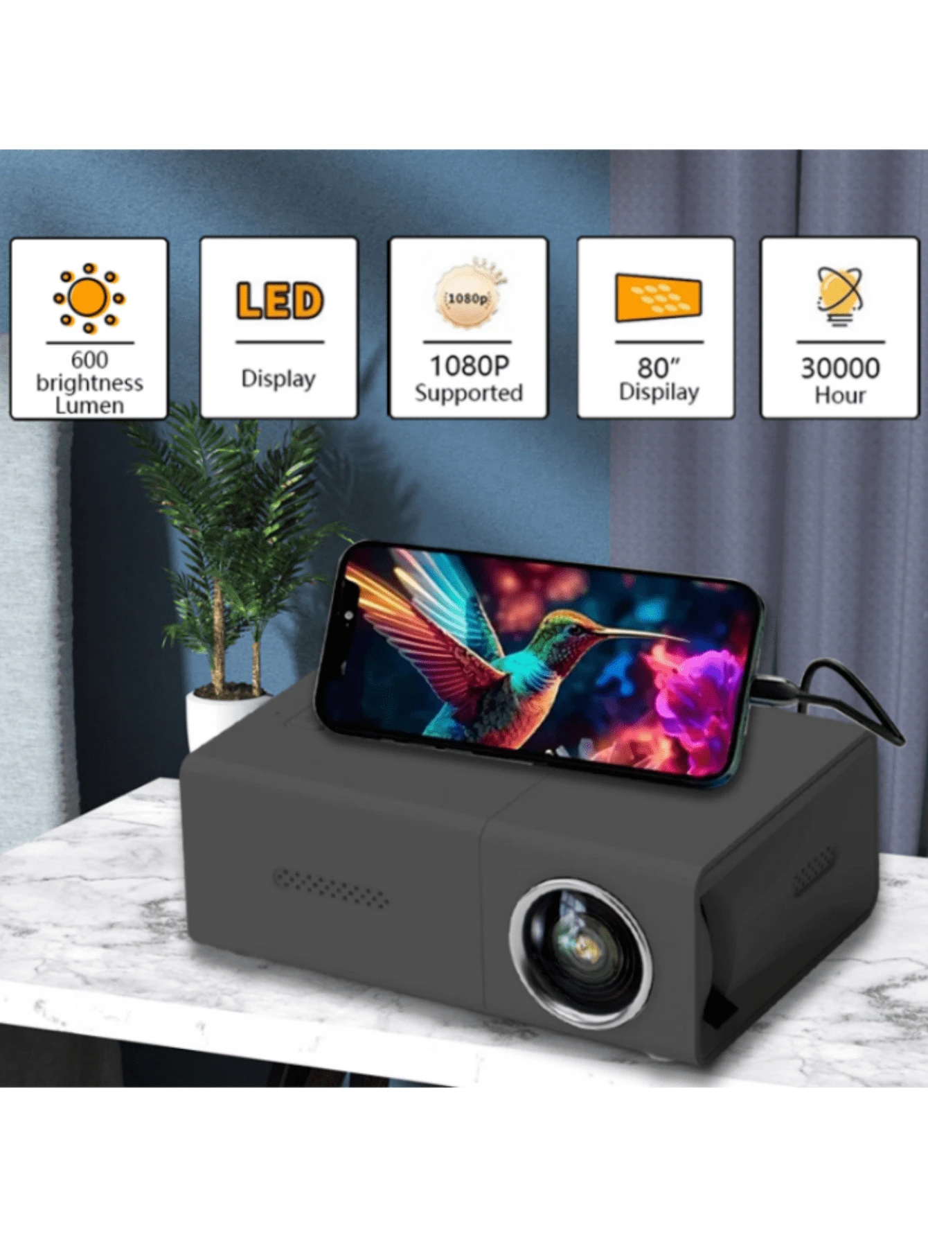 Proiettore, messa a fuoco elettrica, auto Keystone] 4K Full HD 1080P, WiFi 6 e Bluetooth, mini proiettore, 300 pollici, girevole a 360 gradi, ideale per home theatre, proiettore per esterni