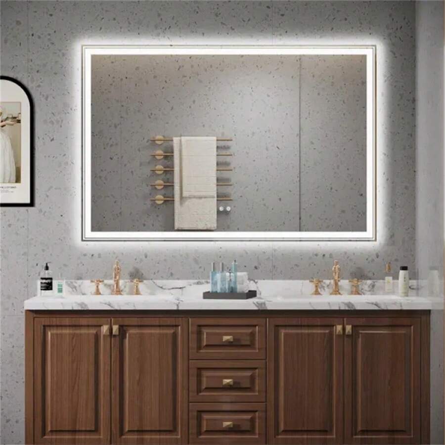 60×40 Inch LED-Lit Bathroom Mirror, Wall Mounted Anti-Fog Memory Large ...