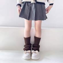 編織童襪套裝,適用於秋冬季節,女孩長筒襪,帶有皮毛設計,韓式暖腿套適用於嬰兒和學生 - 白色 - 查看 2