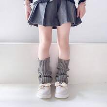 編織童襪套裝,適用於秋冬季節,女孩長筒襪,帶有皮毛設計,韓式暖腿套適用於嬰兒和學生 - 白色 - 查看 4