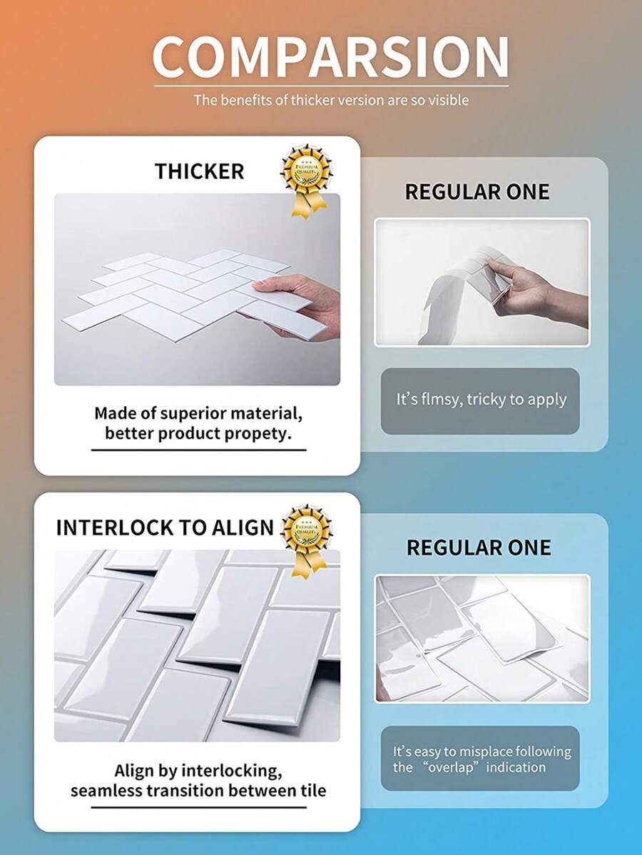 4 Sheets/10 Sheets/20 Sheets Peel And Stick Backsplash Tile Herringbone