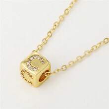 A Fashionable And Versatile Women's Pendant Necklace With 26 English Letters Copper Plated Gold Micro Inlay Zirconia Three-Dimensional Dice Block Assembly Pendant Collarbone Chain - Gold - View 12