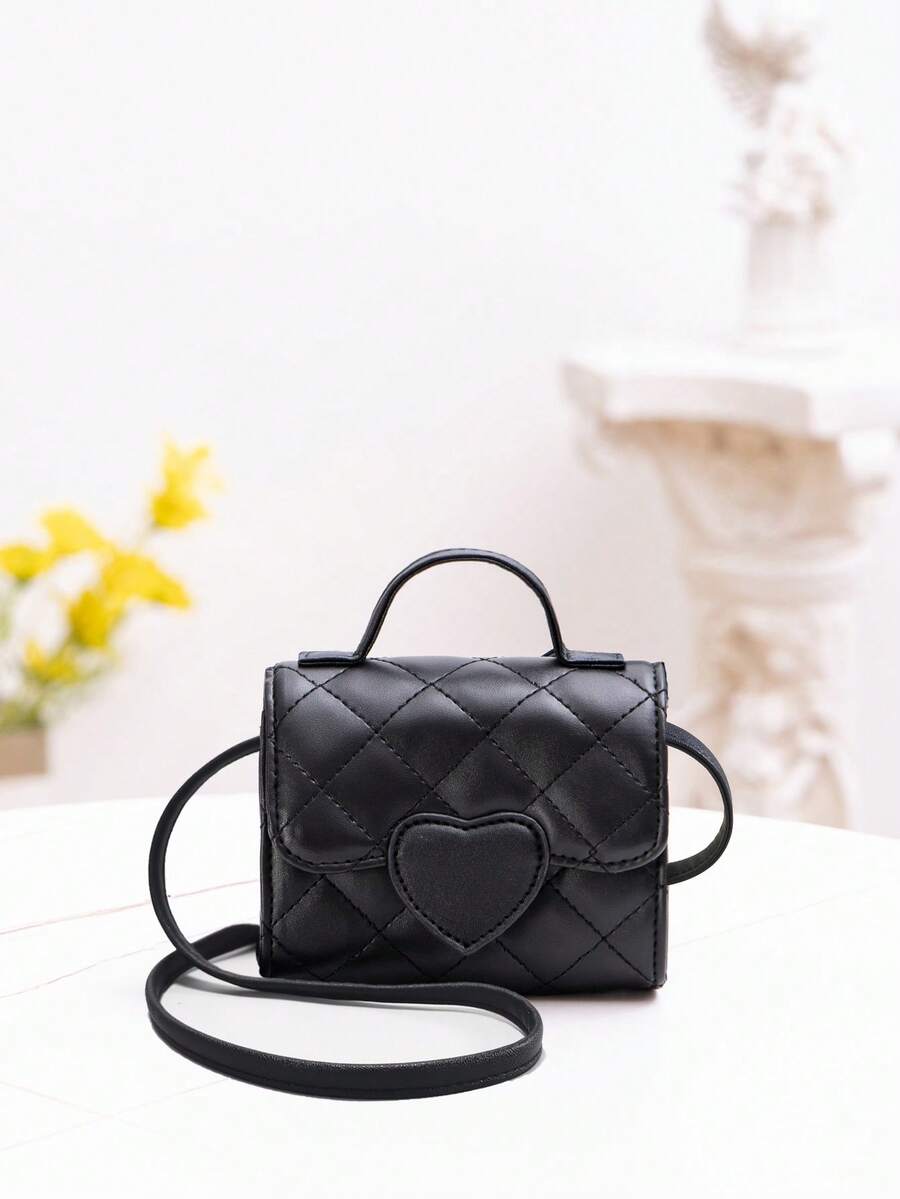 Bolso con tapa en forma de corazón lindo de color degradado para niñas - Negro - Ver 1