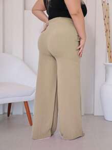 Calca pantalona tecido duna plus size com bolso cintura elastica nas costas /feminina